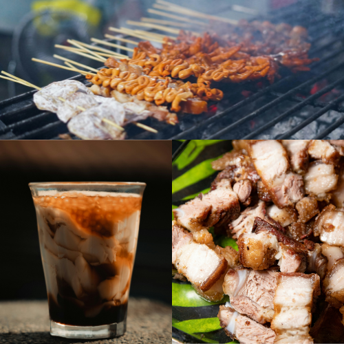 A collage showcasing popular Baguio foods including strawberry taho, street food from the night market, and crispy Baguio-style bagnet